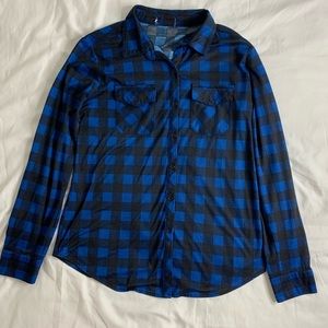 Long Sleeve Blue and Black Plaid Shirt! Nice Material!